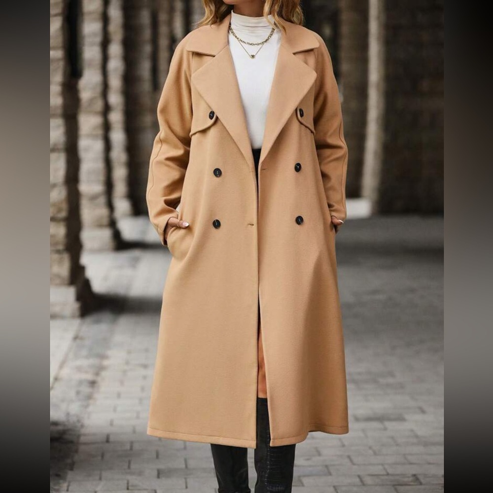 Tan double breasted belted trench coat - Picture 4 of 7